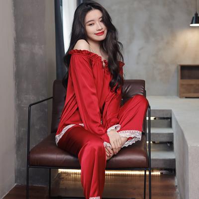 Женский атласный пижамный комплект в стиле французской принцессы во дворце, милый пижамный костюм с длинными рукавами