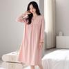 Women'S Spring And Autumn Cotton Long-Sleeved Pajamas With Chest Pads, Simple And Loose Loungewear Dress