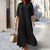 Женское хлопковое льняное платье-рубашка с длинным рукавом и V-образным вырезом на пуговицах, повседневное струящееся длинное платье больших размеров