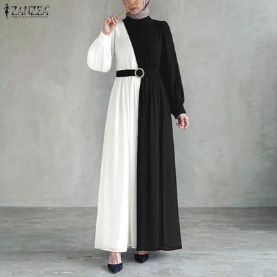 Женское повседневное платье с круглым вырезом и длинным рукавом в стиле пэчворк