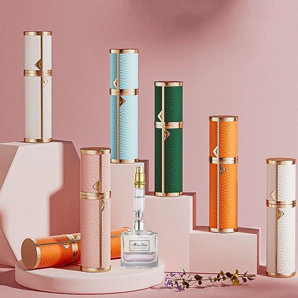 Мини-флакон класса люкс с дозатором, 5 мл, флакон-спрей из натуральной кожи, мелкодисперсный распылитель, алюминиевый косметический контейнер