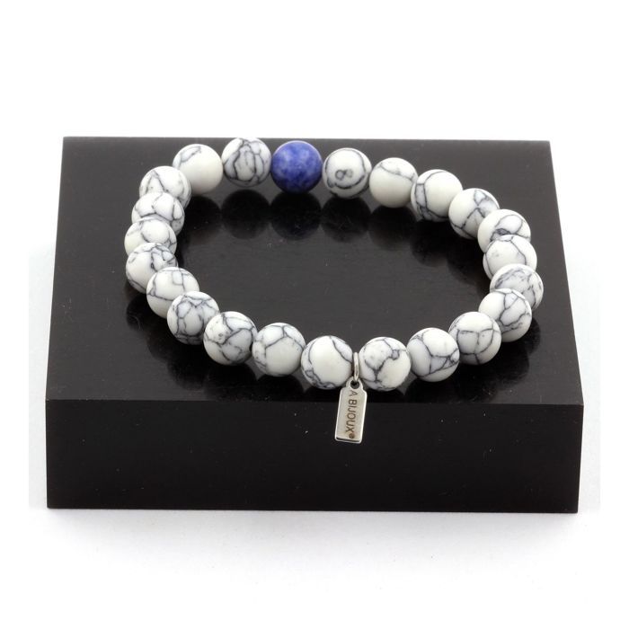 Stones and Minerals. Howlite + Sodalite Beads Bracelet 8 Mm. Made In France.