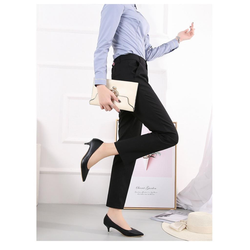 Женские элегантные черные туфли на среднем каблуке, остроносые шпильки, верх из искусственной кожи, резиновая подошва, легкие - размер 35-43