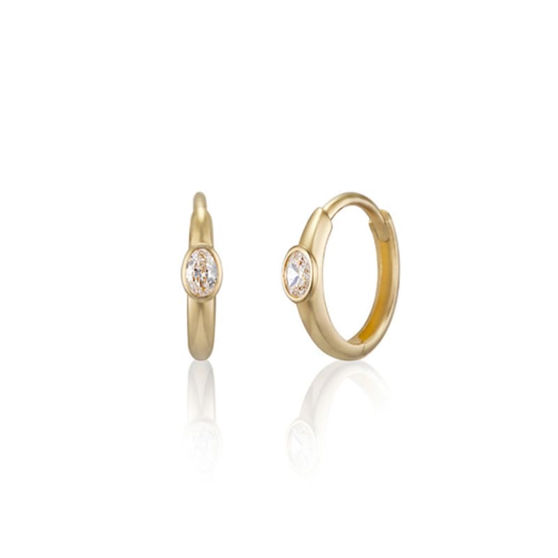 LUNNE 14k Oval Stone Point One-Touch Ring Earrings (14k Gold) #LFE26