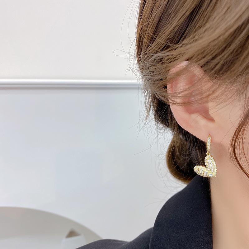 Корейский дизайн модные ювелирные изделия 14 карат настоящее золотое покрытие AAA циркон любовь кулон серьги элегантные женские свадебные вечерние серьги