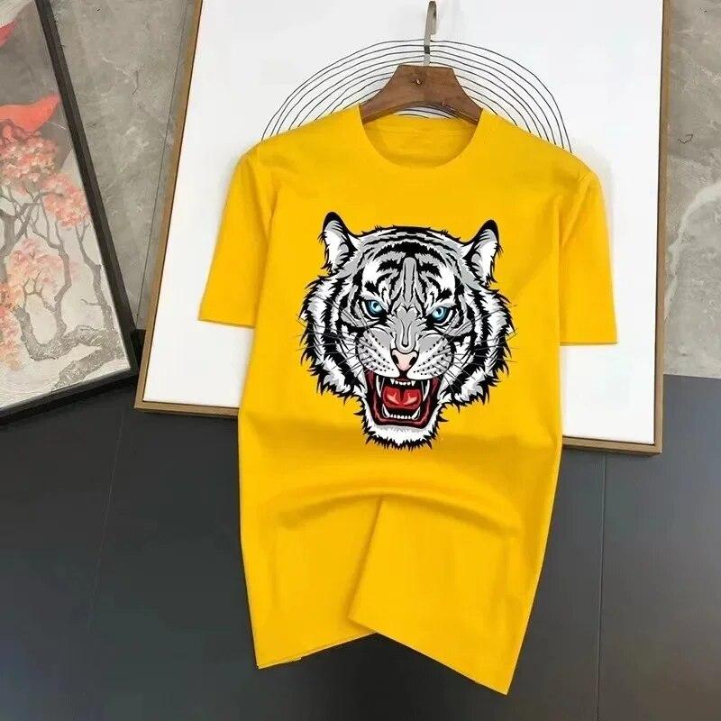 Summer Fashion Cotton Unisex T-Shirt Funny Tiger Graphics Print T Shirt High Quality Short Streetwear Women Plus Size Tees Y2k Tops Unisex