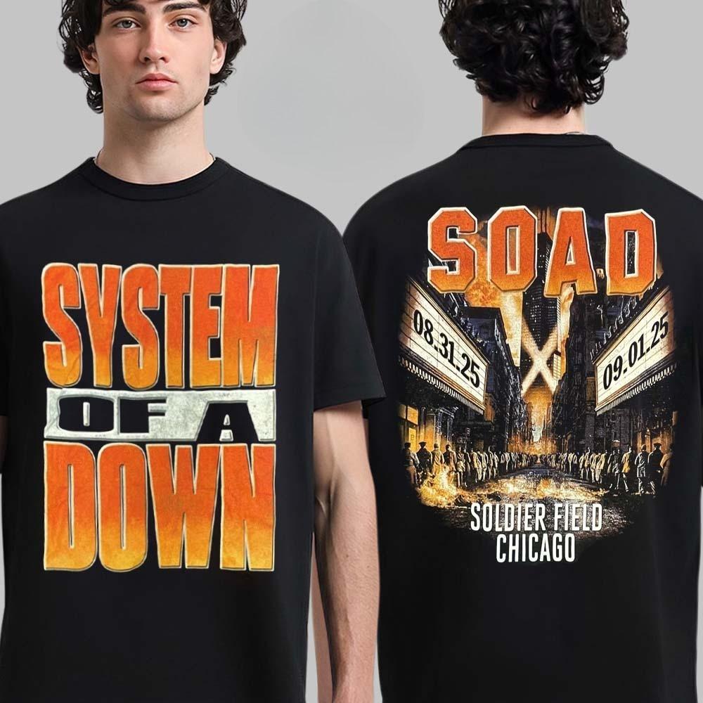 Футболка Hot System of A Down Toronto Canada 2025 Rogers Stadium Venue Tee (3 и 5 сентября) и двусторонняя синяя футболка UFO Skyline City.
