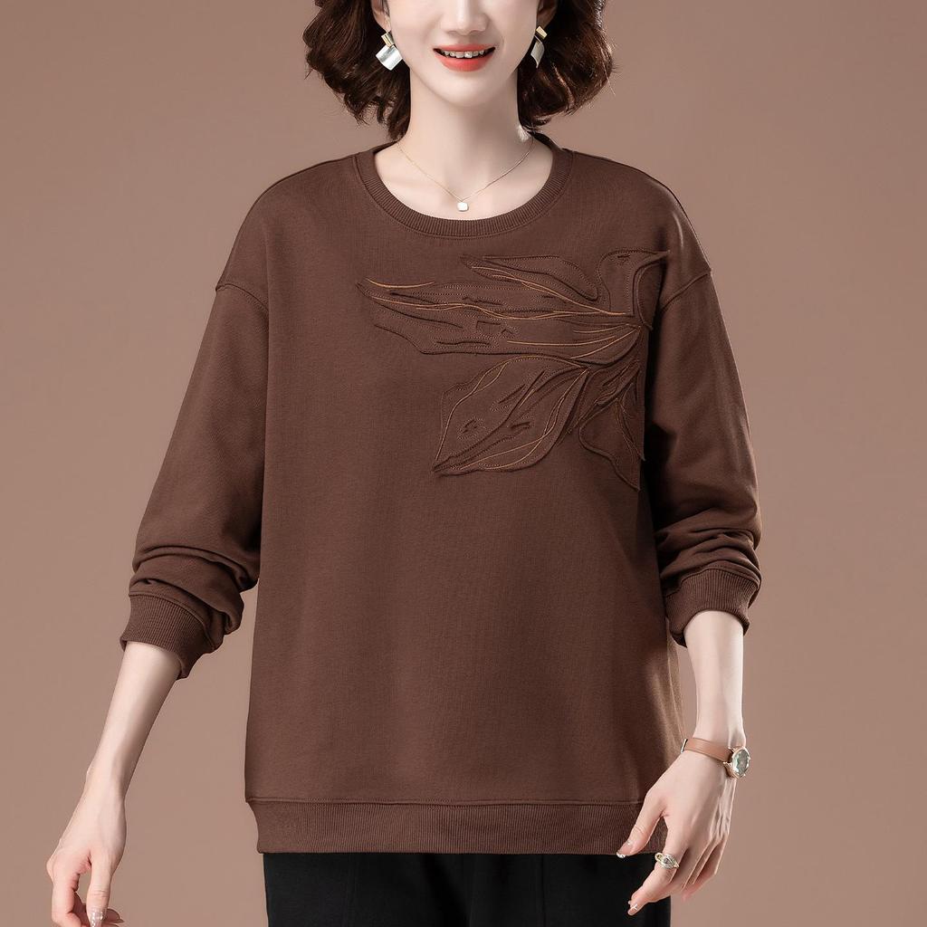 Plus Size Casual Sweatshirt for Middle-Aged Women - Early Autumn Round Neck Top