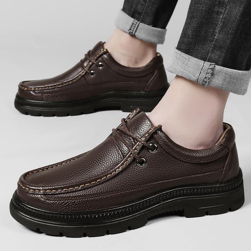 Fashion 2024 Autumn Men Casual Shoes Genuine Leather Work Shoes Male Lace-up Flats Sneakers Platform Versatile Business Dress Shoes