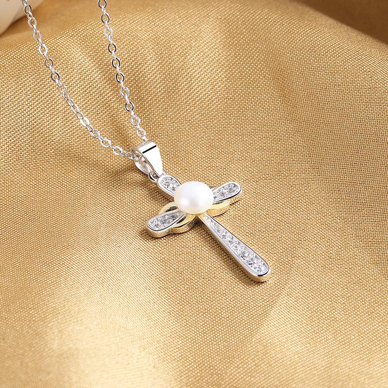 Cross Mirror Fashion Cross Necklace Women's Design Sense Infinite 8 Characters Freshwater Pearl Pendant S925 Sterling Silver Jewelry