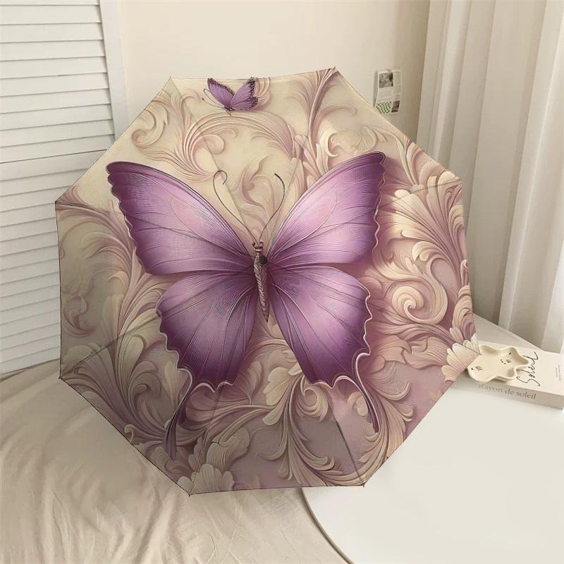1PC Butterfly Floral Umbrella-8-Rib Reinforced Portable Folding Travel Suitable for All Seasons Outdoor Daily Use-H0385