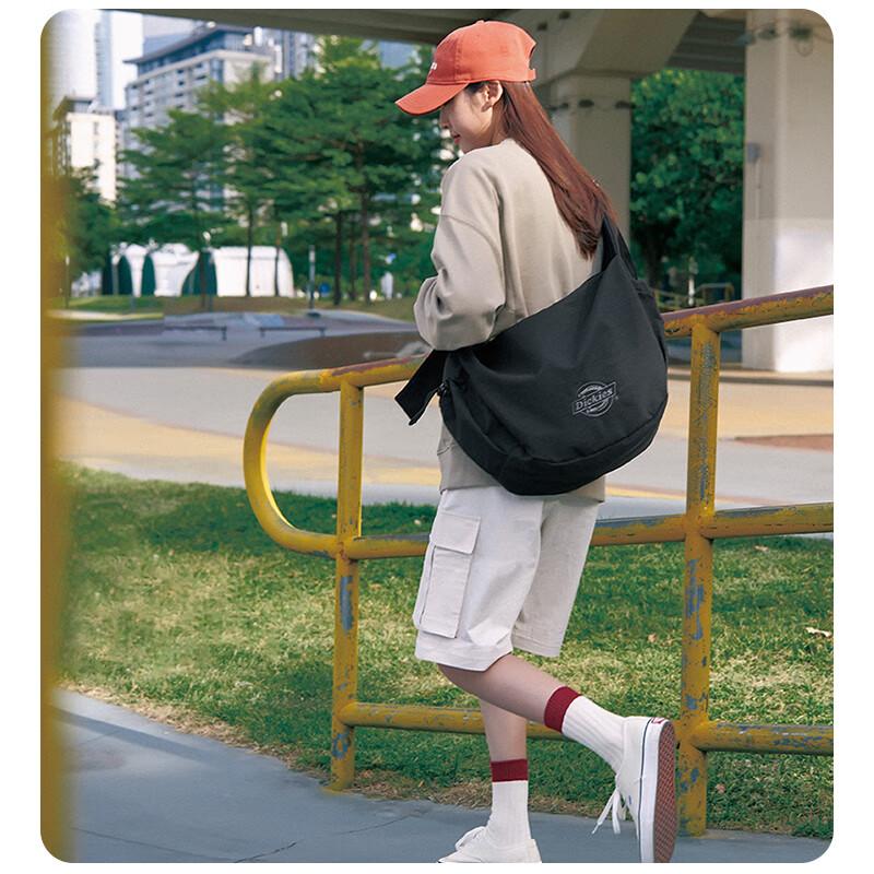 Dickies Shoulder Bag, Large Capacity, Crossbody Bag, Multi-Compartment, Outdoor Sport, Cycling, Travel Dumpling Bag, Black, Size L