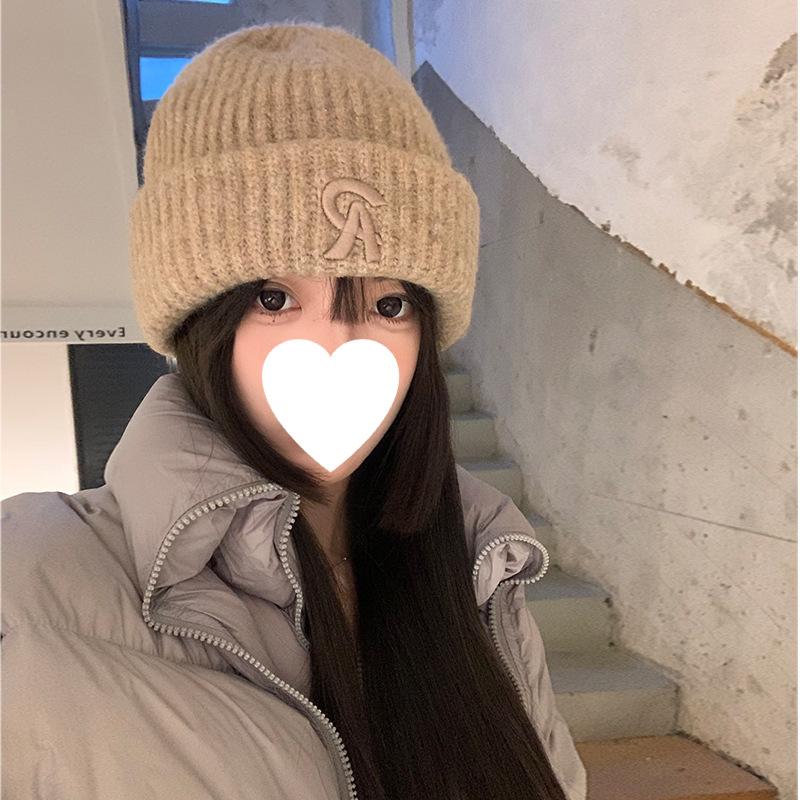 Solid color wool hat women's autumn and winter ear protection thickened cold and warm cold hat big head circumference simple versatile knitted wool