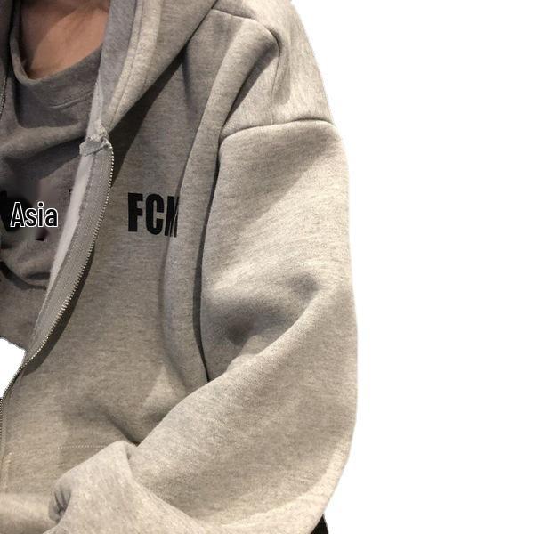 Женский кардиган на молнии с капюшоном из флиса с принтом букв в корейском стиле, осень/зима 2022