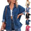 Women's Fashionable Versatile Classic Retro Solid Color Lapel Long Sleeved Pocket Loose Denim Jacket