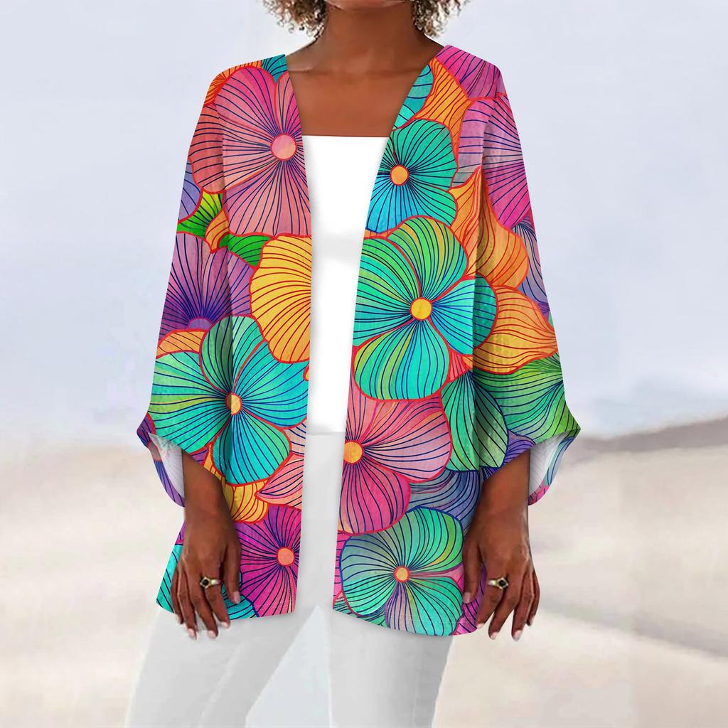 Женская повседневная модная легкая куртка средней длины с принтом в стиле ретро, кардиган