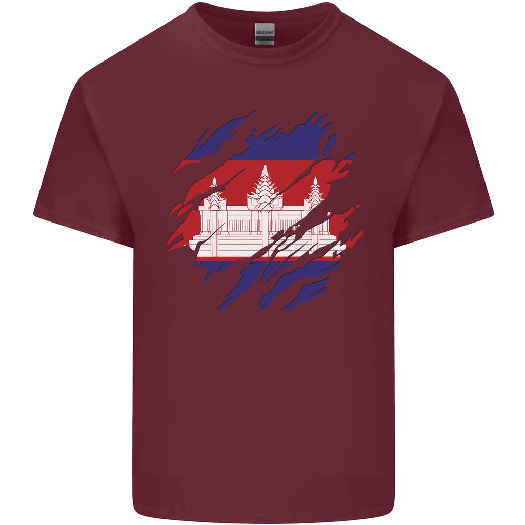 Torn Cambodia Flag Cambodian Day Football Unisexs Light Cotton TShirt