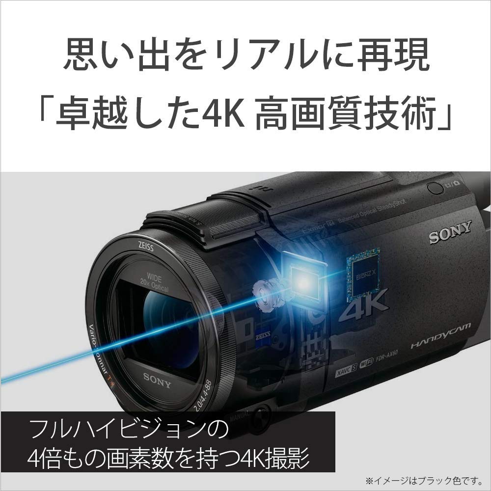 SONY Handycam 4K Video 64GB Internal 20x Optical Spatial Optical Image Stabilization FDR-AX60 Camera, Black, Memory, Zoom, (FDR-AX60)