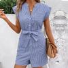 Summer Women Rompers Solid Color Playsuits Short Sleeve One-piece Shorts