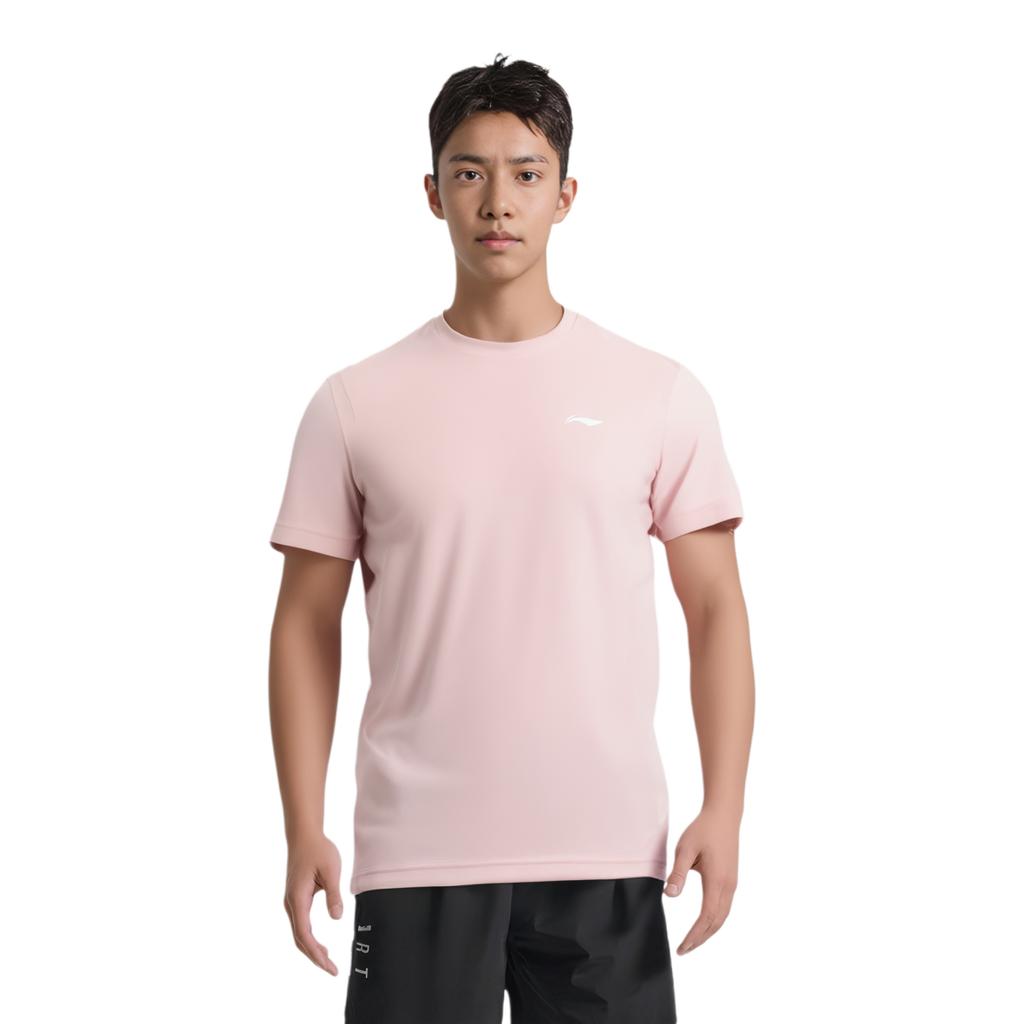 Li-Ning Однотонная быстросохнущая дышащая легкая спортивная тренировочная футболка с коротким рукавом для мужчин, цвет вишни-розовый ATSP309-4