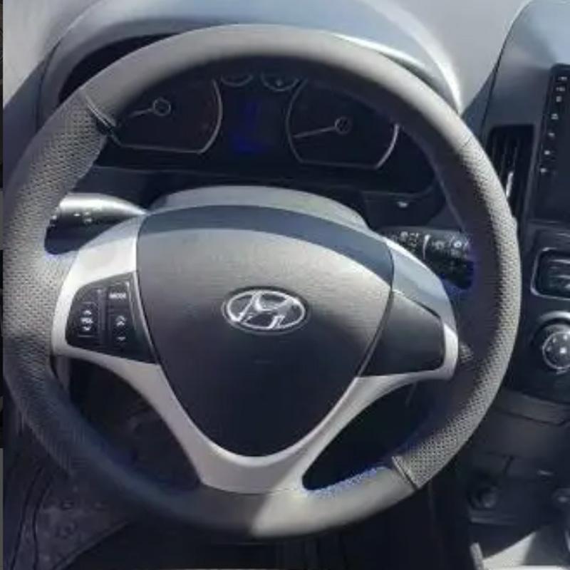 EEJQ9 For Hyundai I30 Elantra Touring 2009-2011 Customize Hand-stitched Fully Covered Black Leather Car Steering Wheel Cover Interior