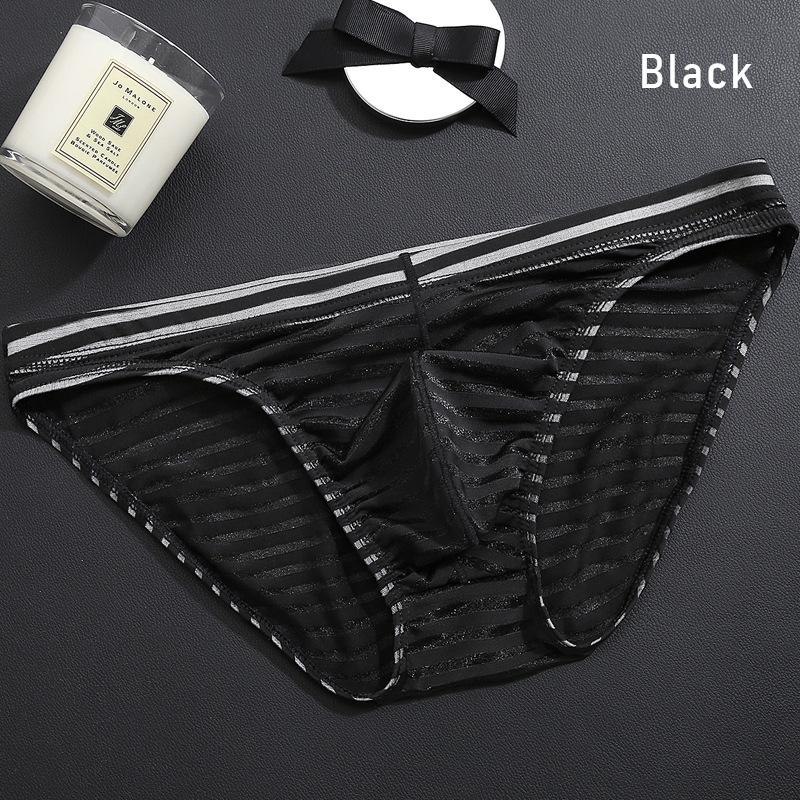 Men Mesh Striped Transparent Briefs Low Waist Ultra-thin Ice Silk Sexy Breathable Underwear Underpant Men Gays Sissy Panties