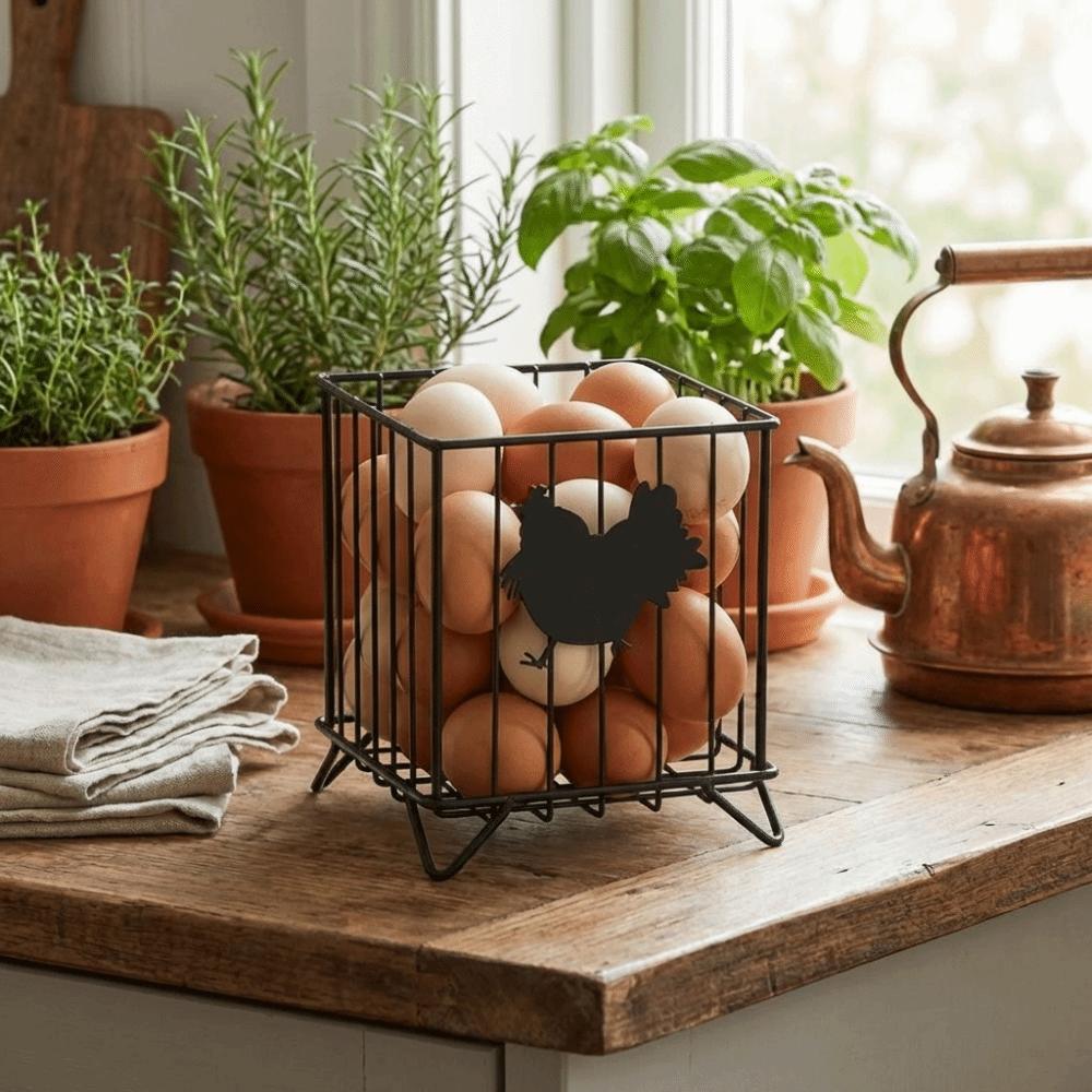 Rustic Egg Gathering Basket Sturdy Candy Storage Basket Hen Pattern Storage Basket Kitchen