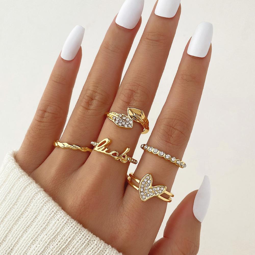 Набор колец с бриллиантом и жемчугом Подарочный аксессуар Элегантный женский аксессуар Love Lovely Butterfly Подарочное кольцо Мульти-комплект Кольцо с бриллиантом Женская одежда с аксессуарами