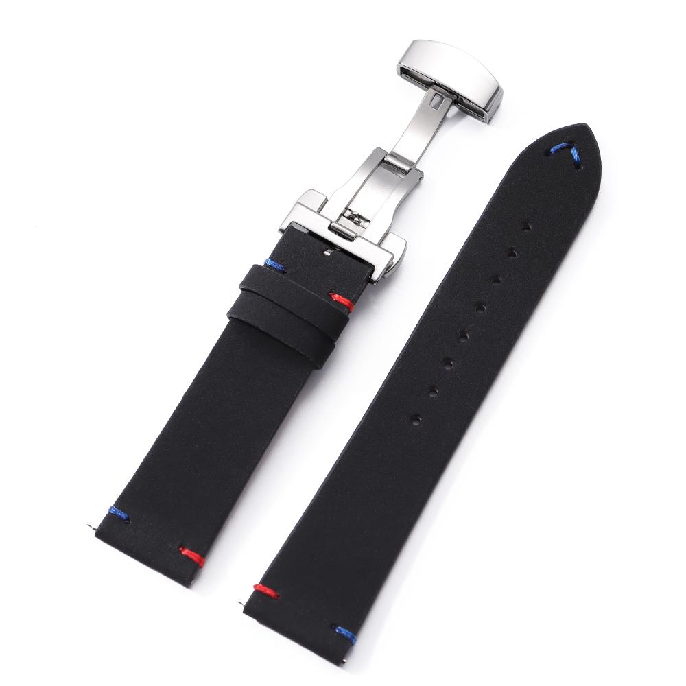 18мм 20мм 22мм Прошитый Ремешок из Коровьей Кожи ПУ для Seiko для Omega Винтажный Телячий Ремешок для Часов Бабочка Пряжка для Мужского Наручного Браслета