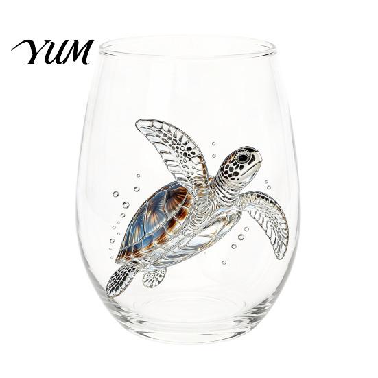 Stylish Nautical Themed Cup Marine Animal Theme Clear Glass Tumbler, Handcrafted Painted Glassware, Creative Iced Coffee Juice Unique Drinking