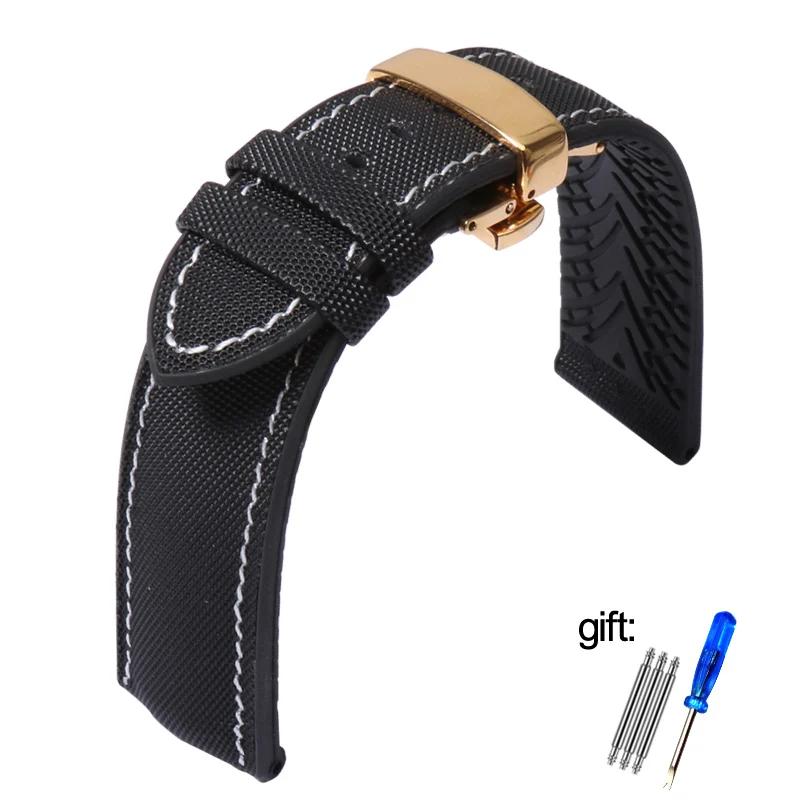Waterproof Nylon Silicone Rubber Soled Watchbands For Wanguo Mido Helmsman Bainianling Citizen Men's Watch Strap 20mm 22mm 24mm