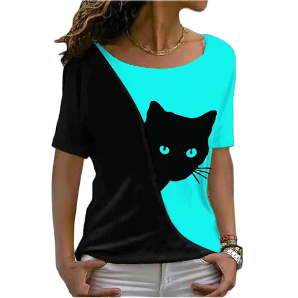 Модные футболки для женщин Harajuku повседневные топы 3D Kawaii Cat Printing Oversize женские забавные футболки с коротким рукавом летние топы 2024
