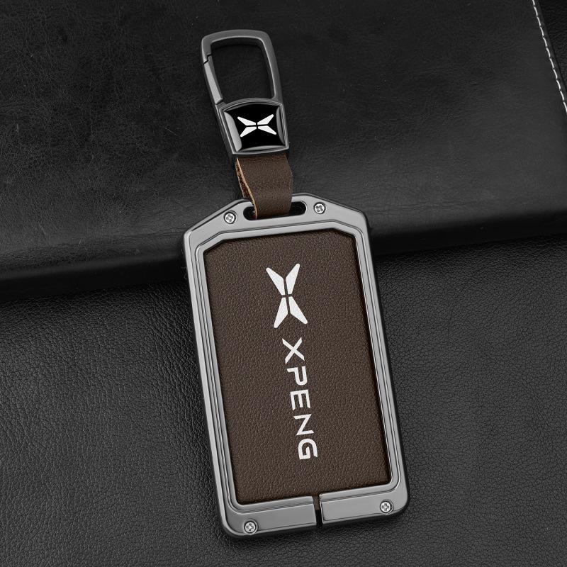 Чехол-брелок для ключа автомобиля из сплава+кожи для Xpeng Xiaopeng p7 p7i p5 g3 g3i g9 g6 22-23 Держатель Аксессуары для брелока в салоне