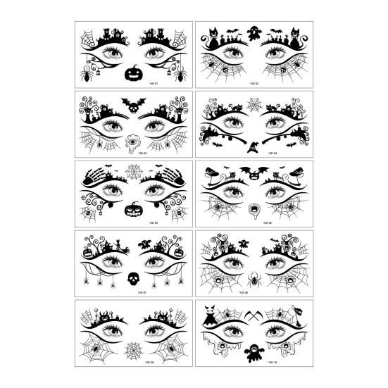10 Sheets Halloween Spider Eye Tattoo Stickers Face Temporary Tattoos DIY Bat Skull Spider Web Pattern Scary Eye Shadow Stickers for Adult Kids
