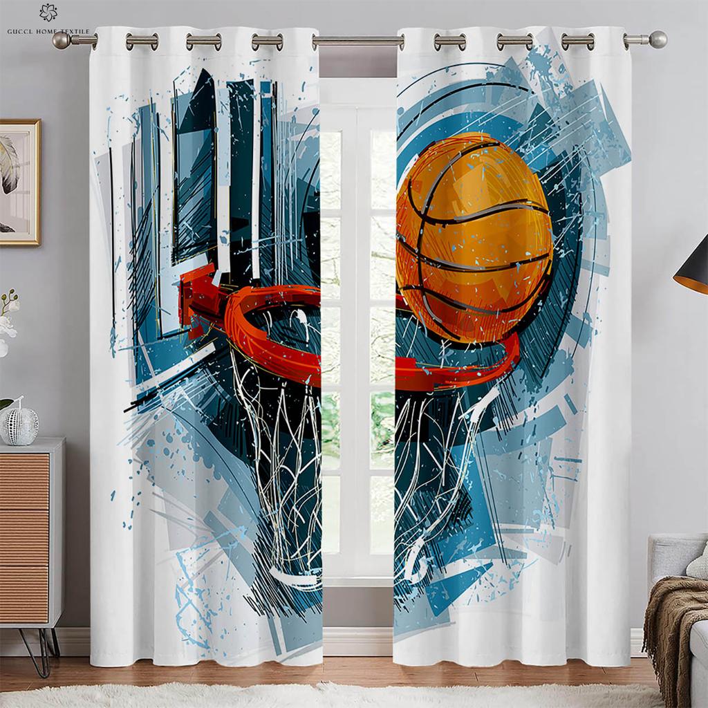 2 шт. Пламя Баскетбол 3D Печатные Шторы Машинная стирка Спальня Гостиная Кухня Клуб Декоративные Шторы