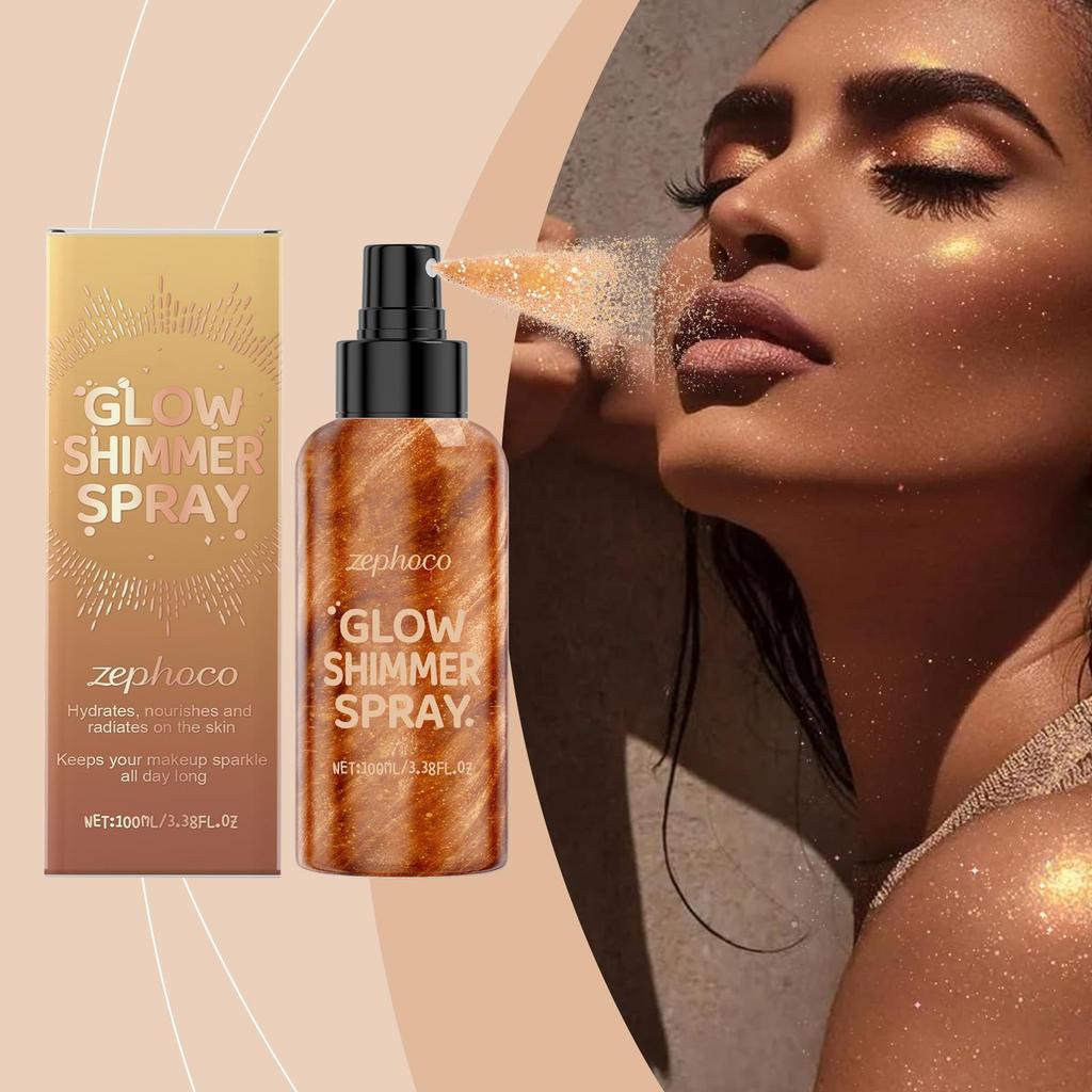 Zephoco Body Glitter Spray Glow Skin Illuminator High Gloss Quick-Drying Highlighter Makeup Cosmetics Bronze Body Shimmer Spray