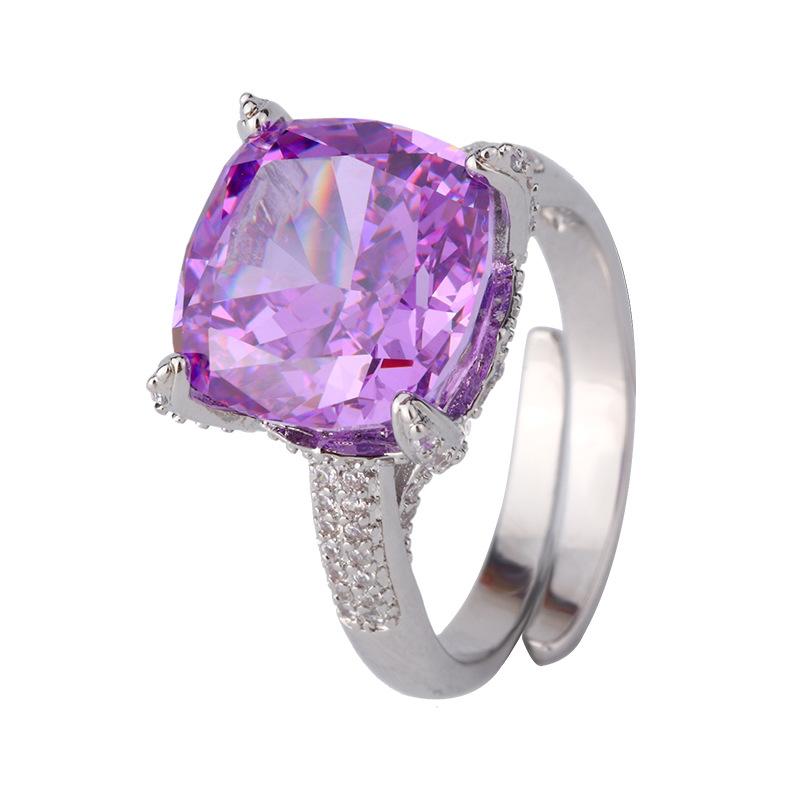 Autumn And Winter Jewelry Ice Flower Cut High Carbon Diamond Copper Inlaid Simple Princess Square Ring Female 12 * 12