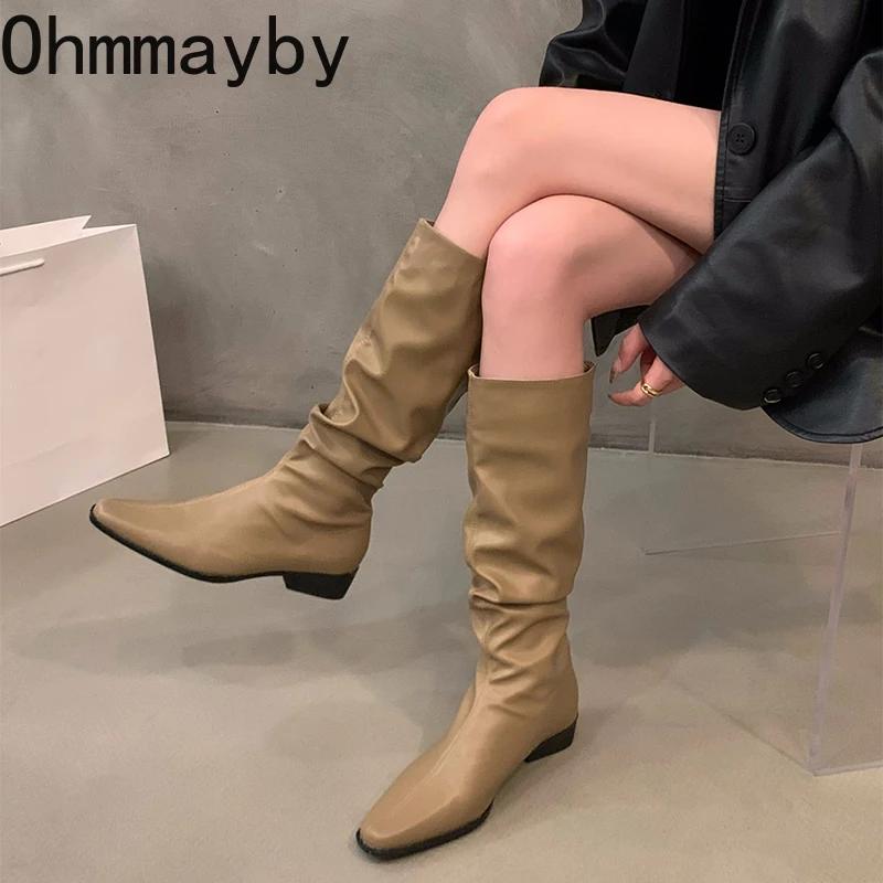 Мода тонкие женские сапоги до колена модные длинные ботильоны с завязками на квадратном каблуке осенне-зимняя обувь