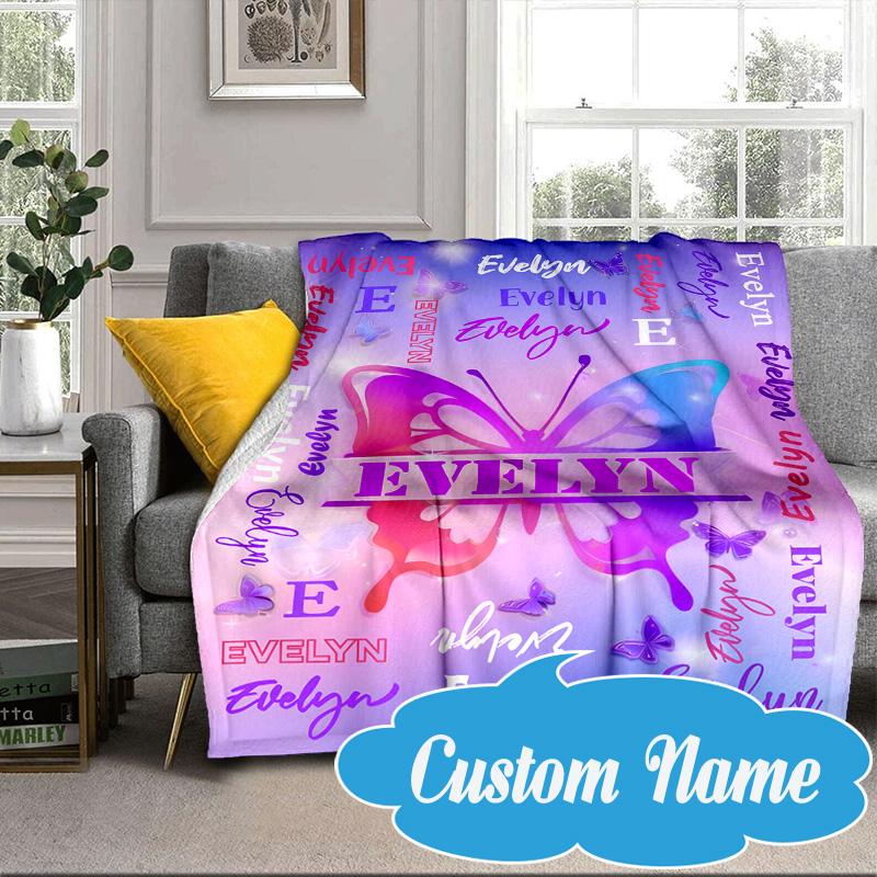 Custom Name Your Name Art Design Blanket bed sofa Blanket Flannel Blanket for Camping, Hiking, Picnic Essentials,gift for Fan family