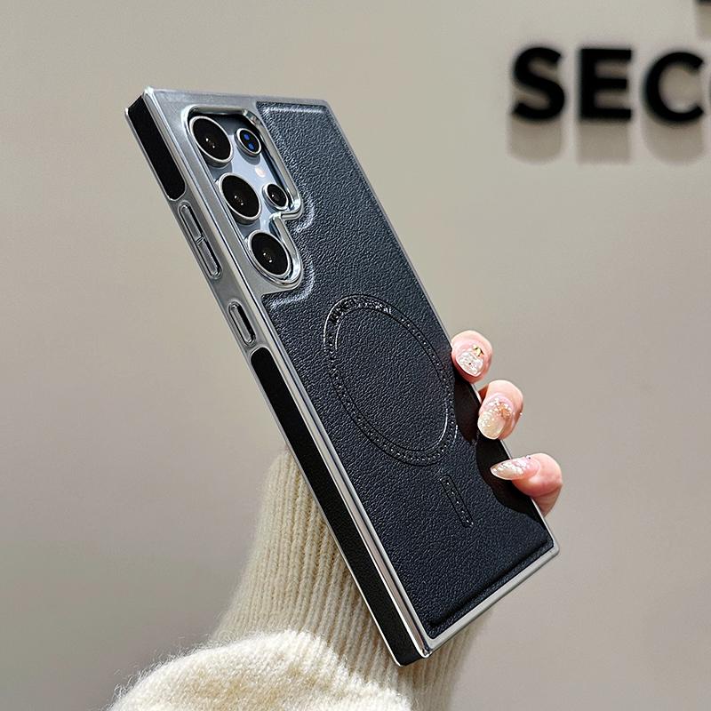 For Magsafe Magnetic Wireless Charging Luxury Solid Color Leather Bumper Phone Case For Samsung S25 Ultra S23 S22 S24 Ultra Plus
