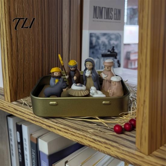 Durable Christmas Story Display Mini Nativity Set in Tin Box, 3D Printed Pocket Scene Set, Small Religious Tabletop Decor Holy Family Jesus Figurines,