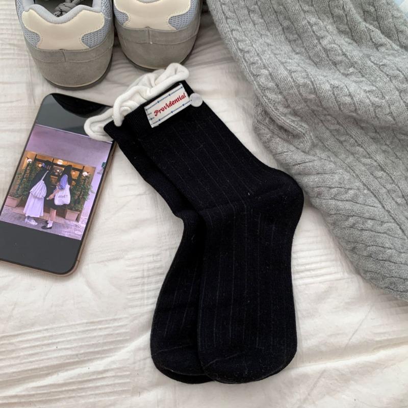 Women's Fall New All Purpose Fabric Standard Color Curled Boneless Middle Drum Pile Cotton Socks