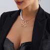 Jewelry Highlight Imitation Pearl Ccb Beaded Splicing Chain Necklace Female Geometric Hollow Flower Necklace