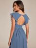Ever-Pretty Women's A-Line V Neck Pleated Belted Ruffles Sleeves Open Back High Waist Bridesmaid Dresses