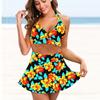 Женский купальник с подвеской на шее и желтым цветочным принтом, бикини с коротким топом, купальник