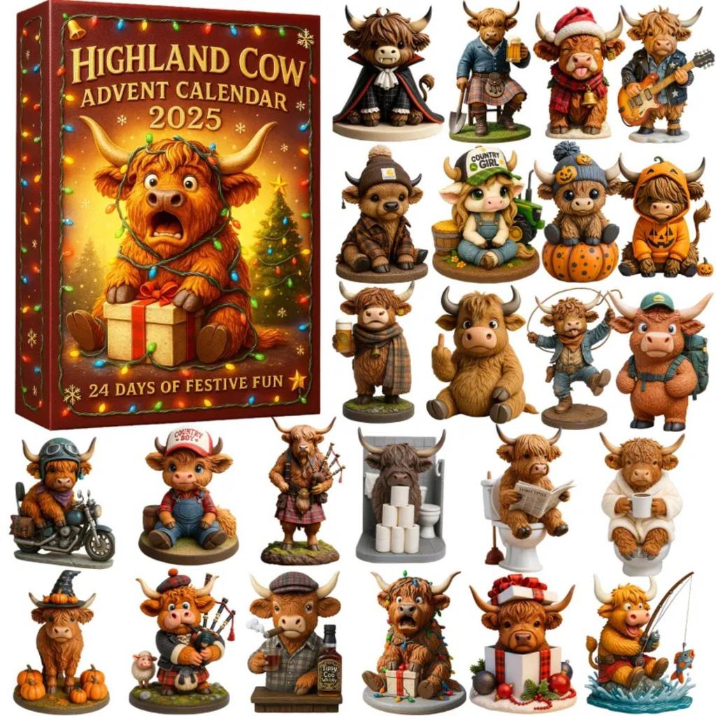 Highland Cow Christmas Advent Calendar Christmas Countdown Advent Calendar 2025 24 Days 3D Cow Advent Calendars Gift 2025