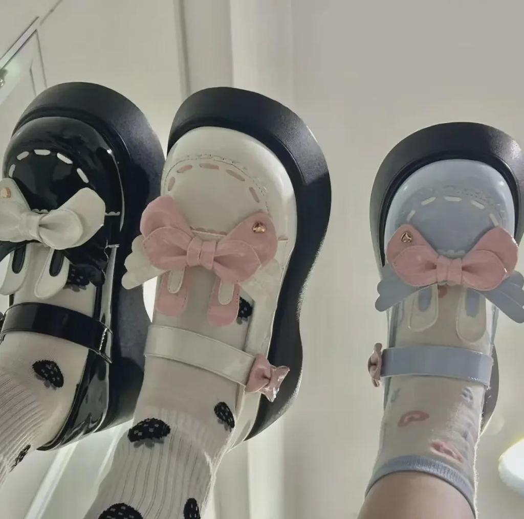 2023 Милые туфли Мэри Джейн с бантом в стиле Лолиты из мягкой кожи для женщин - толстая подошва, стиль JK