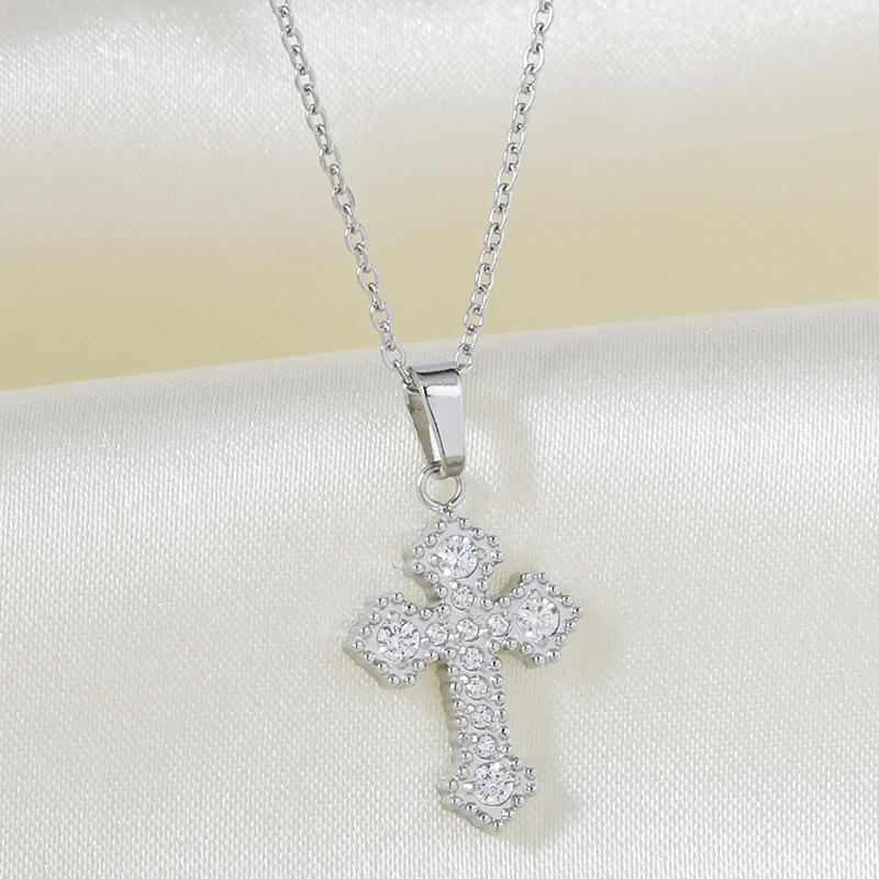 Cross Necklace Women's Summer Full Diamond Simple Versatile Premium Sense Clavicle Chain Light Luxury Micro-inlaid Zircon Necklace Titanium Steel
