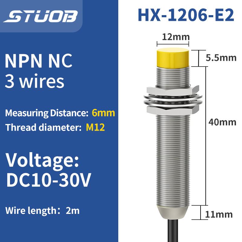 M12 3 Wire Inductive Proximity Sensor DC10-30V NPN PNP NO NC 2m Cable Metal Switch