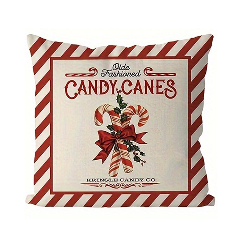 1 шт. Рождественская наволочка, Винтажный Санта, Олень, Леденец и Сани с красно-белой полосатой каймой Добавьте праздничную рождественскую атмосферу